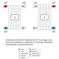 Ardesia radiatore tubolare 2 colonne 9 elementi h.600 - colore bianco RAL9016 - completo di tappo cieco e riduzioni da 1/2" 3541700025712