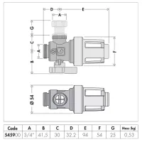 CALEFFI XS, Filtro defangatore magnetico sottocaldaia. Attacchi a squadra. Attacco G 3/4" A (ISO 228-1) M ingresso, attacco a squadra - G 3/4" (ISO 228-1) F uscita, calotta mobile 545900