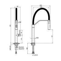 Miscelatore monoforo lavello Flexi, 2 tubi di alimentazione, canna girevole, doccia estraibile in ABS, molla colore nero - Colore Nichel spazzolato F7047/1SN