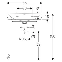 Geberit SELNOVA SQUARE lavabo L.65 cm, con foro rubinetteria e troppopieno, colore bianco finitura lucido 500.299.01.1