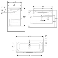 Geberit SELNOVA SQUARE set lavabo L.100 cm, con foro rubinetteria e troppopieno, compreso di mobile sottolavabo con due cassetti, colore lava finitura opaco 501.245.00.1