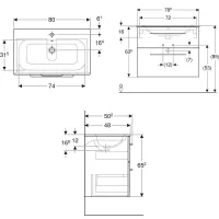 Geberit SELNOVA SQUARE set lavabo L.80 cm, con foro rubinetteria e troppopieno, compreso di mobile sottolavabo con due cassetti, colore bianco finitura lucido 501.240.00.1