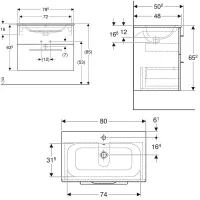 Geberit SELNOVA SQUARE set lavabo L.80 cm, con foro rubinetteria e troppopieno, compreso di mobile sottolavabo con due cassetti, colore lava finitura opaco 501.241.00.1