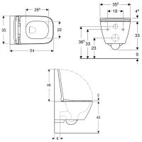 Geberit SMYLE SQUARE set vaso sospeso Rimfree, a cacciata, con fissaggio nascosto, e sedile del vaso a chiusura ammortizzata, colore bianco finitura lucido 500.683.01.1