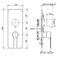 Miscelatore incasso Serie Q2 con deviatore a 2/3 uscite - solo parte esterna - corpo incasso da ordinare separatamente F 4000.K F3139X6CR.K