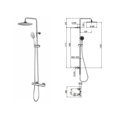 COSMO ø 230 mm - Termostatico - Colonna murale ottone sezione ø 20 mm L10030000030008