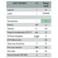 PONY 10/2 Scaldabagno Scaldacqua elettrico 10 Lt sopralavello 171513