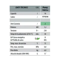 PONY 10/2S Scaldabagno Scaldacqua Elettrico 10 Lt sottolavello 171514