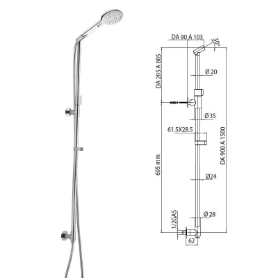 Minimal gruppo doccia saliscendi Agua H.90 - 150 cm DB2002D00030009