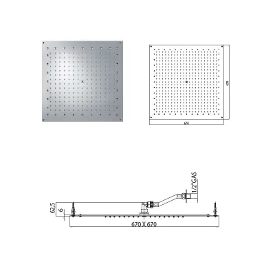 Soffione Paris-Cube-Flat 370x370 con curva+flex, lucido scatinato I01603000030008