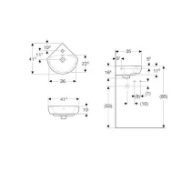 Geberit Selnova - Lavabo lavamani ad angolo 414x412 mm, con 1 foro per miscelatore, bianco 500.326.01.1