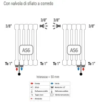 Ardesia radiatore tubolare 4 colonne h.600 - 14 elementi AS6 - colore bianco RAL9016 - Allacciamento con manicotti dal basso 3541700090727