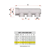 3250 - Collettore femmina cromato INT. 36 mm - Misura 3/4" - 4 derivazioni 3250 34