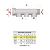 3450 - Collettore maschio-femmina cromato INT. 36 mm - Misura 1" - 2 derivazioni 3450 1