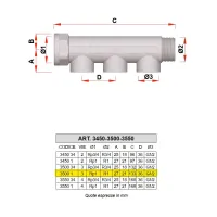 3500 - Collettore maschio-femmina cromato INT. 36 mm - Misura 1" - 3 derivazioni 3500 1