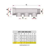 3500 - Collettore maschio-femmina cromato INT. 36 mm - Misura 1" - 4 derivazioni 3550 1