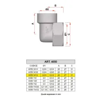 4050 - Raccordo terminale a squadra - Misura 3/4" x 1/2" 4050 3412