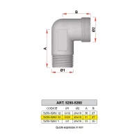 5260 - Gomito maschio cromato - Misura 3/4" x 22 con kit tenuta gomma 5260 34T22