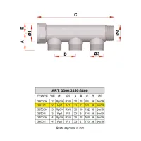 3300 - Collettore M-F cromato INT. 36 mm - Misura 1" - 2 derivazioni 3300 1