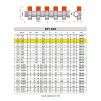 3923 - Collettore componibile di mandata con detentori di bilanciamento - Misura 1" - 4 derivazioni 3923 104