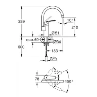 Grohe Eurosmart miscelatore lavello cromo con bocca alta girevole, monoforo 33202003