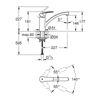 Grohe Eurosmart miscelatore monocomando per lavello, con bocca girevole e limitatore di portata regolabile, finitura cromo 33281003