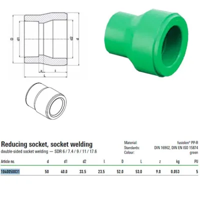 Riduzione Con Attacchi M/F 50x40mm Verde Per Sistemi Aquatherm 1040050031