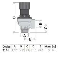 Valvola di sicurezza ordinaria certificata, attacchi maschio - femmina. Misura 1/2" MF 3bar 514430