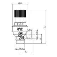 Valvola di sicurezza ordinaria certificata, attacchi maschio - femmina. Misura 1/2" MF 7bar 514470