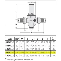 Riduttore di pressione, con cartuccia estraibile. Attacchi maschio a bocchettone. Misura 1"1/4 M. Con attacco manometro 1/4" F. 536070