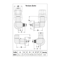 Valvole termostatizzabili e detentori High-Style per termoarredi. Attacchi a doppia squadra. Versione destra. Misura 1/2" 400301