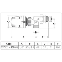 Valvola termostatica 1/2" M x 23P 1,5M predisposta per comandi termostatici, elettrotermici, elettronici. Versione reversa. 227402