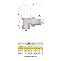 1150 - Valvola manuale a squadra, attacco tubo ferro - Misura 3/8" 1150 38