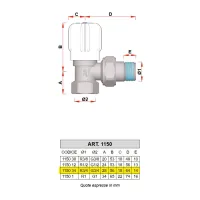 1150 - Valvola manuale a squadra, attacco tubo ferro - Misura 3/4" 1150 34