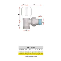 1050 - Valvola manuale a squadra, attacco tubo rame - Misura 1/2" x 18 1050 12G18