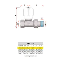 1350 - Valvola manuale diritta, attacco tubo ferro - Misura 3/8" 1350 38