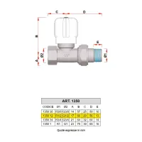 1350 - Valvola manuale diritta, attacco tubo ferro - Misura 1/2" 1350 12