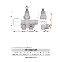 1437 - Valvola MONO-BITUBO termostatizzabile sinistra a squadra completa di codolo e calotta - Misura 1/2" 1437