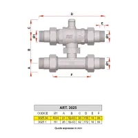 3025 - Valvola di zona a 3 vie con sfera di by-pass completa di raccordo a T - Misura 3/4" 3025 34