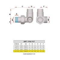 1117 - Detentore ad angolo destro, attacco tubo rame- Misura 1/2" 1117 12