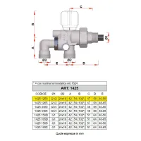 1425 - Valvola MONO-BITUBO termostatizzabile cromata con interasse variabile - Misura 1/2" - Interasse 40-50 mm 1425 1250