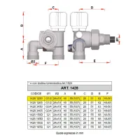 1428 - Valvola MONO-BITUBO termostatizzabile cromata con interasse variabile - Misura 1/2" - Interasse 40-50 mm 1428 1250