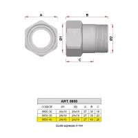 8850 - Prolunga diritta (Filetto FAR 24x19 femmina-Filetto FAR 24x19 maschio) - Misura 40 lung/mm 8850 40