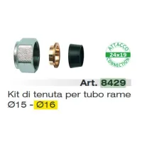 8429 - KIT di tenuta in gomma a compressione per tubo rame ø 16, calotta cromata 8429 16