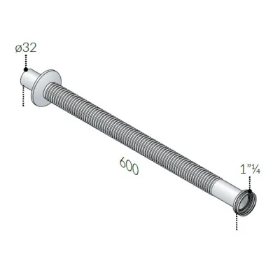 Tubo pieghevole in acciaio inox, L. 600 mm - entrata 1"1/4, uscita ø32 -385.6005S