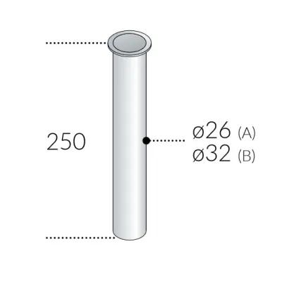 80 - Tubo orlato in ottone cromato senza ghiera ø26 x 250 mm --80.2504