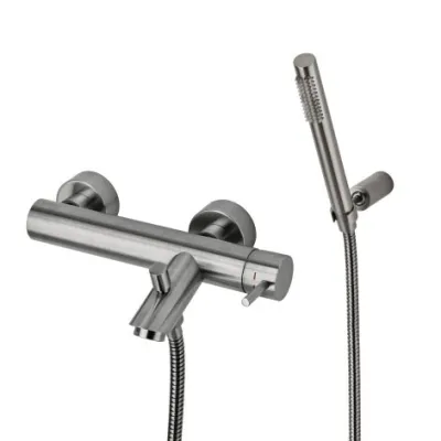 Light miscelatore vasca/doccia con deviatore con supporto a muro snodato in metallo con doccia e flessibile - finitura Steel looking LIG023ST