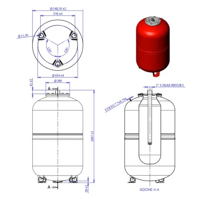 MAXIVAREM LR CE vaso espansione per riscaldamento da 200 litri, attacco 1"1/2, pressione massima 6bar UR200471CS000000