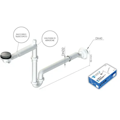 Kit salvaspazio per lavabo: piletta click clack ø63 mm con sifone autopulente SLI004-33