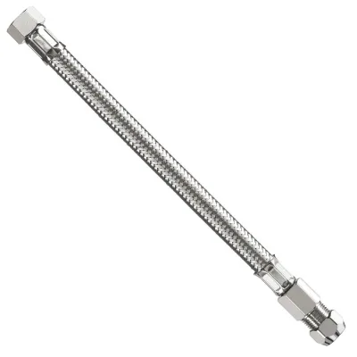 Attacco flessibile DN10 treccia acciaio inox AISI 304 - femmina con calotta conica 3 pezzi - Misura 3/8" x 10 L.20 cm 0093FF33020